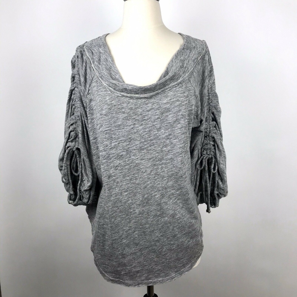 We The Free Gray Oversized Slouchy Ruched Top